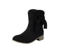 Bottines à talon pour femme - Élégantes - Bottines d'équitation | Bottes en daim pour femme - Beige - Bottes western à tige courte - Bottes courtes avec papillon - Grande taille - Bottes à