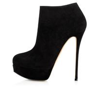 Bottines à Talons Aiguilles et Plateformes pour Femmes, Bout Rond Fermeture éclair Latérale Talons Hauts Bottines Courtes Mode Daim Chaussures de Soirée de Bal Formelles,Noir,44 EU