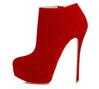 Bottines à Talons Aiguilles et Plateformes pour Femmes, Bout Rond Fermeture éclair Latérale Talons Hauts Bottines Courtes Mode Daim Chaussures de Soirée de Bal Formelles,Rouge,45 EU