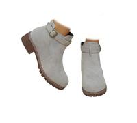 Bottines à talons bas élastiques unies pour femme, bout rond, brides à boucle et semelle plateforme, talon de 3,8 cm (Gray,40)