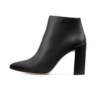 Bottines à Talons Hauts et Blocs épais pour Femme, Bottines Courtes élégantes à Bout Pointu et Fermeture éclair Latérale Chaussures Soirée Habillées Bottine Danse en Cuir Uni,Noir,44 EU