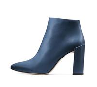 Bottines à Talons Hauts et Blocs épais pour Femme, Bottines Courtes élégantes à Bout Pointu et Fermeture éclair Latérale Chaussures Soirée Habillées Bottine Danse en Cuir Uni,Bleu,41 EU