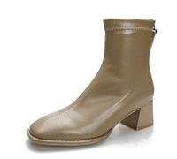 Bottines à Talons Hauts et Bout carré pour Femmes - Cuir rétro Chic avec Fermeture éclair arrière, imperméables et antidérapantes pour la Mode, Le Travail et Le Quotidien