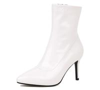 Bottines à Talons Hauts Femme Bout Pointu Cuir Verni Stiletto Bottines Courtes avec Fermeture Latérale pour Dîner Romantique et Style Travail Doublure Intérieure Douce,Blanc,40 EU
