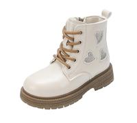 Bottines Anker 2026 élégantes pour filles avec cœur et strass, lacets sur le côté, fermeture éclair latérale, pour tenues d'hiver tendance, beige, 27 EU