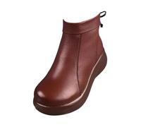 Bottines basses compensées noires pour femme avec fermeture éclair latérale et semelle antidérapante Printemps et automne Bottes épaisses rétro Style français décontracté polyvalent, marron, 37.5 EU