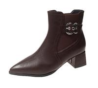 Bottines basses pour femme - Bottes de cowboy - Talon bloc - Chaussures courtes - Marron - Bottes de transition - Bottes western, marron, 37 EU