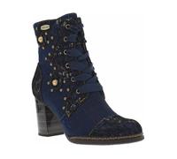 Bottines bleues à talon bloc et à lacets rubans et zip avec clous et perles 38
