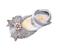 Bottines Bout Cap Fille Chaussures de Danse Filles Robe Performance Princesse Chaussures léger Respirant Paillettes Perle nœud Boucle Bottines Orteils Séparés Fille (Silver, 34 Big Kids)
