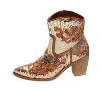 Bottines Brodées Tendance avec Fermeture Éclair Latérale Et Paillettes Scintillantes, Bottines Décontractées Et Confortables pour Un Usage Quotidien, Tendance 2025