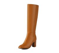 Bottines chaudes pour femme - Bottes hautes élégantes et sexy - Bout rond - Plateformes à talons hauts - Bottes pour femme - Automne et hiver - Fermeture éclair - En cuir synthétique, jaune, 42.5 EU