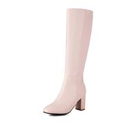 Bottines chaudes pour femme - Bottes hautes élégantes et sexy - Bout rond - Plateformes à talons hauts - Bottes pour femme - Automne et hiver - Fermeture éclair - En cuir synthétique, rose bonbon, 36