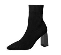 Bottines Chaussettes Femme Bottine Femme Beige Bottes -mollet à bout pointu en tissée pour femme, chaussures à talons hauts épais, grande taille, mode Chaussures De Neige Femme Boots Femme (Black, 36)