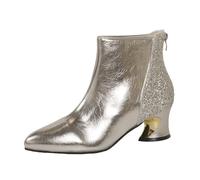 Bottines Chelsea à bout pointu avec fermeture éclair dans le dos et talon bloc pour femme, Argenté., 40 EU