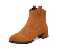 Bottines Chelsea à bout pointu pour femme avec fermeture éclair dans le dos confortables et talon bloc bas large mollet décontracté léger hiver Chelsea, marron, 40.5 EU