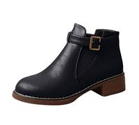 Bottines Chelsea à talon bas pour femme - Doublure en polaire - Bottes orthopédiques à bout rond - Bottines courtes tendance pour l'automne et l'hiver - Bottines larges en cuir, Noir , 38.5 EU