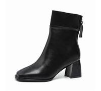 Bottines Chelsea confortables à bout carré et élastique à talon bloc pour femme avec fermeture éclair, Noir , 38.5 EU