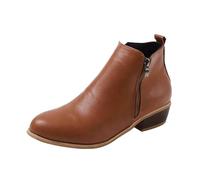 Bottines Chelsea élégantes en cuir pour femme - Avec talon - Bottes d'équitation confortables - Doublées et chaudes - Avec fermeture éclair latérale - Légères - Rétro, marron, 39 EU