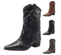 Bottines Chelsea élégantes en cuir pour femme - Vernies - Avec talon bloc - Demi-tige - Bout pointu - Bottes de moto rabattables - En cuir synthétique, Noir , 39 EU