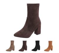 Bottines Chelsea élégantes pour femme avec talon pointu, à enfiler, talon bloc, bottines en daim, bottines basses, bottines à talons hauts, bottes pour femme, café, 36 EU