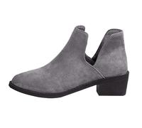 Bottines Chelsea élégantes pour femme - Talon large - Bottes à plateforme avec fente - Tige courte - Bottes en daim - Bottes en dentelle - Talon bloc - Chaussures basses - Bottes d'équitation, gris