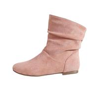 Bottines Chelsea en cuir et daim pour femme - Grande taille - Large largeur - Pour la marche au-dessus du genou - Talon haut extensible, rose, 39.5 EU
