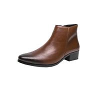 Bottines Chelsea en cuir pour homme - Avec talon bloc - Chaussures de soirée - Motard - Bottes courtes - Fermeture éclair - Taille 37-43, marron, 42 EU