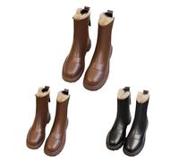Bottines Chelsea pour femme avec talon en cuir - Bottes d'hiver pour femme - Doublées élégantes - Talon bloc - Semelle profilée - Bottes de neige antidérapantes - Bottes de vélo, marron, 36 EU