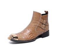 Bottines Chelsea western décontractées en cuir véritable avec bout carré et fermeture éclair pour homme, jaune, 42 2/3 EU
