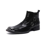 Bottines Chelsea Western pour homme en cuir véritable avec bout carré et fermeture éclair, Noir , 42.5 EU