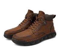 Bottines classiques à bout mocassin for hommes, chaussures de travail décontractées à lacets de style combat en gris et kaki(Khaki,38 EU)