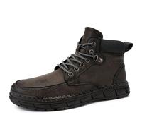 Bottines classiques à bout mocassin for hommes, chaussures de travail décontractées à lacets de style combat en gris et kaki(Gray,44 EU)
