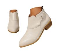 Bottines classiques à bout pointu pour femme, chaussures pour la vie quotidienne, les loisirs, les voyages, bottines tendance pour femme avec talon plat, élégantes, beige, 40 EU