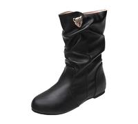 Bottines classiques pour femme - Bottes basses britanniques basses en cuir - Couleur unie - Bottes de transition plates - Bottes mi-hautes - Bottes western tendance - Bottes de cowboy, Noir , 39 EU