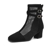 Bottines Combat Mesh Gros Talon Bloc Double Boucle Bout Carré Bottines de Cheville Style Rue pour Tenue Printemps Été et Marche Urbaine Décontractée,Suede,37 EU