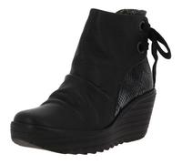 Bottines compensées Fly London Yama - Cuir noir et snake - Talon 6cm 41