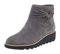 Bottines compensées grises avec nœud - Bottines à enfiler en daim - Semelle antidérapante - Bout rond - Doublure douce - Semelle légère - Style décontracté, gris, 37 EU