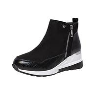 Bottines compensées pour femme avec fermeture éclair latérale, chaussures de sport tendance pour femme, faux daim et panneau texturé crocodile, talon caché, semelle intérieure rembourrée, semelle