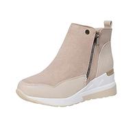 Bottines compensées pour femme avec fermeture éclair latérale, chaussures de sport tendance pour femme, faux daim et panneau texturé crocodile, talon caché, semelle intérieure rembourrée, semelle
