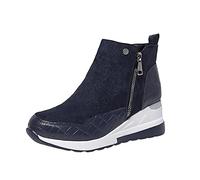 Bottines compensées pour femme avec fermeture éclair latérale, chaussures de sport tendance pour femme, faux daim et panneau texturé crocodile, talon caché, semelle intérieure rembourrée, semelle