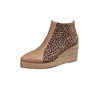 Bottines compensées pour femme - Espadrilles à plateforme avec imprimé léopard et fermeture éclair dans le dos - Cuir synthétique - Talon haut - Semelle en jute - Pour les balades en ville et les