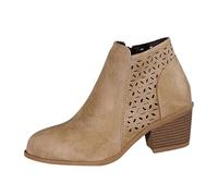 Bottines confortables à talon bloc pour femme | Talon bloc, détail découpé, tige courte, fermeture éclair latérale, ajustement confortable, robuste, polyvalent