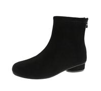 Bottines confortables en daim synthétique pour femme - Bout rond - Talon bloc bas - Fermeture éclair dans le dos - Chaussures décontractées pour l'hiver, Noir , 39 EU