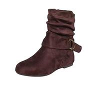 Bottines courtes décontractées pour femme - Coupe large - Bout rond - Fermeture éclair sur le côté - Boucle de ceinture - Talon plat - Confortable - Pour l'automne et l'hiver, marron, 40 EU