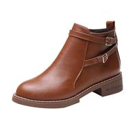 Bottines courtes en cuir pour femme - Avec talon - Fermeture éclair latérale - Bottines plates - Antidérapantes - Bottes courtes en cuir pour femme - Bottes à talon épais, marron, 39 EU