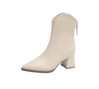 Bottines courtes en cuir pour femme - Bottines courtes pour femme - Bottes de cheville - Bottines tendance - Bout pointu - Talon moyen et fermeture éclair à l'arrière, beige, 41 EU