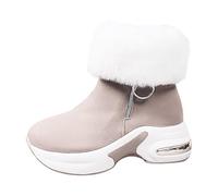 Bottines courtes en polaire pour femme - Doublure chaude - Élégantes - Avec fermeture éclair latérale - Bottes de neige courtes à enfiler pour la randonnée et les voyages, beige, 37 EU