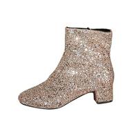 Bottines courtes pour femme - Automne - Bout pointu - Talons bloc - Couleur unie - Paillettes - Tendance - Élégantes - Grandes tailles - Avec fermeture éclair latérale - Pointure 35-42 EU, or, 36 EU
