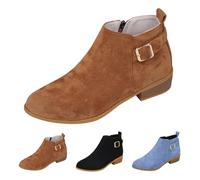 Bottines courtes pour femme avec fermeture éclair - Bottes mi-hautes avec talon bloc - Automne et hiver - Bottes de cowboy - Bottes basses classiques en daim - Bottes d'été élégantes à enfiler, marron