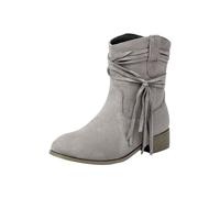 Bottines courtes pour femme - Bottes de cowboy - Bottes basses - Bottes d'automne et d'hiver - Avec talon bloc - En daim - Imperméables - Bottes de western - Bottes de transition élégantes, Z2 gris